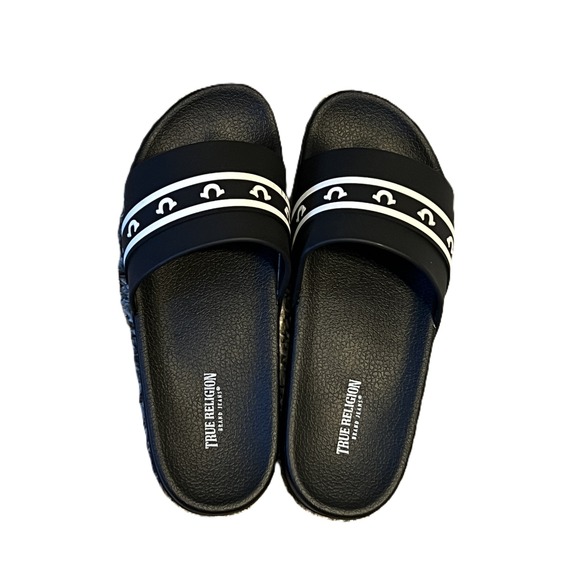 True Religion Other - True Religion Boys' Snoop Colorblock Pool Slides Size 3 Black/White Streetwear